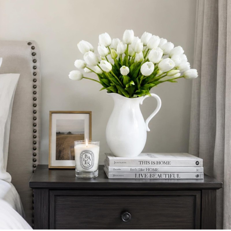 LYLYFAN 20 Pcs Artificial Tulips Flowers White Faux Tulip Flowers