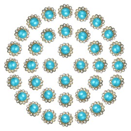 PATIKIL 12mm Sunflower Pearl Sew on Rhinestones, 200 Pcs Rhinestone Sequin Embellishments Crystal Glass Metal Base Flower Claw Rhinestones for Bedazzling Crafting Clothes, Lake Blue