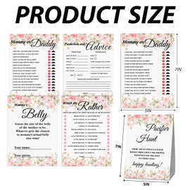 cidobi Pink Floral Baby Shower Games, Baby Shower Game Card Set, Include Baby Bingo, Prediction and Advice, The Price is Right, Mommy's Belly 8 Games, Suitable for Girls Baby Shower Party Decoration