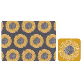 Itucci Sets of 4 (8 pc) Artisan Flower Placemats & Coasters Set, Floral Cork Backed Placemats & Coasters, & Kitchen Protector Mats for Decoration, Heat-Resistant Coating