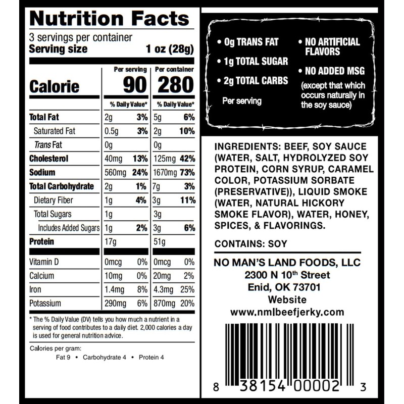 No Man’s Land Beef Jerky - Low Calorie, Low Carb,