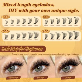QUEWEL Cluster Lashes 4 Stile 480 STK Einzelne Wimpern 10-18 mm Wimpern Extensions geeignet für Anfänger, Lash Extension wiederverwendbar, Natürliches Make-up selbst zu Hause(30+40+50+60D-A)