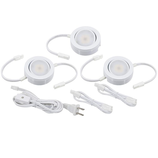 MVP Three Puck Kit, Easy to Install Dimmable Swivel Puck Lights, Linkable, cETLus Listed, 2-3/4-Inch Diameter, 4.3-Watt, 2700K White Finish, 3-Pack Puck Kit
