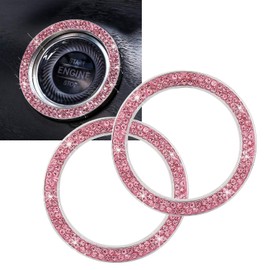ToBeQueen Crystal Rhinestone Ring for Car Bling Decal for Vehicle 2Pcs Auto Engine Start Stop Decoration for Women Girl,Interior Ring Push to Start Bling Pink