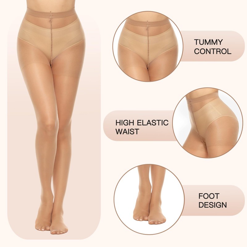 MANZI 6 Pairs 20D Women's Sheer Tights Ultra Thin High