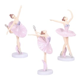 3Pcs Ballerina Statues Desktop Ornament Plastic Dancing Girl Crafts Dancer Ballet Figurines for Home Decor (Pink)