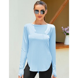 ZHENWEI Women's Long Sleeve Workout Tops High Low Golf Gym Hiking Shirts UPF 50+ Sun UV Protection Outdoor Clothing (Light Blue, Medium)