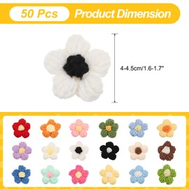 sourcing map 50pcs Flower Sew On Patches, Crochet Floral Petals Handmade Crochet Flowers Appliques Embellishments for DIY Hair Clothes Party Craft, White and Black