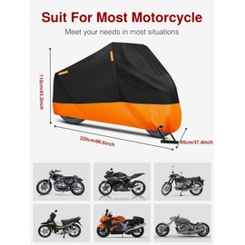 Puroma Motorcycle Cover Heavy Duty Scooter Cover Waterproof Outdoor All Season Universal Weather Quality Protection with Night Reflective, Lock Hole and Storage Bag Fits up to 86.6" Motorcycle Vehicle