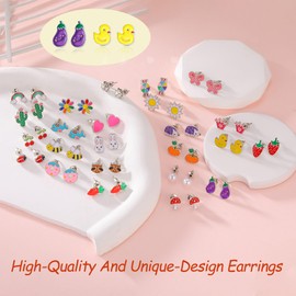 24 Pairs Cute Hypoallergenic Stud Earrings for Women Strawberry Cherry Butterfly Flower Rainbow Frog Stud Earrings Set Jewelry for Women, middle, Stainless Steel, No Gemstone
