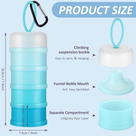 Baderke 2 Pcs Protein Powder Container with Funnels Stand, 4 Stackable Leakproof Protein Powder Dispenser, Portable Keychain Protein Powder Container for Workout, Fitness, Travel (Blue)