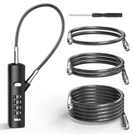 I-EASYDWW 4-Digit Combination Cable Lock with 3 Steel Cables (9"/24"/47") - Secure Reset Only with Current Code - for Bike, Luggage, Gate, Shed, Cabinet - Black, 1 Pack