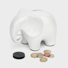 Luckies of London | Elephant Piggy Bank & Money Jar | Elephant Gifts For Women | Money Box Desk Accessories For Women | White Board Piggy Banks For Kids | Elephant Ornament & Piggy Bank