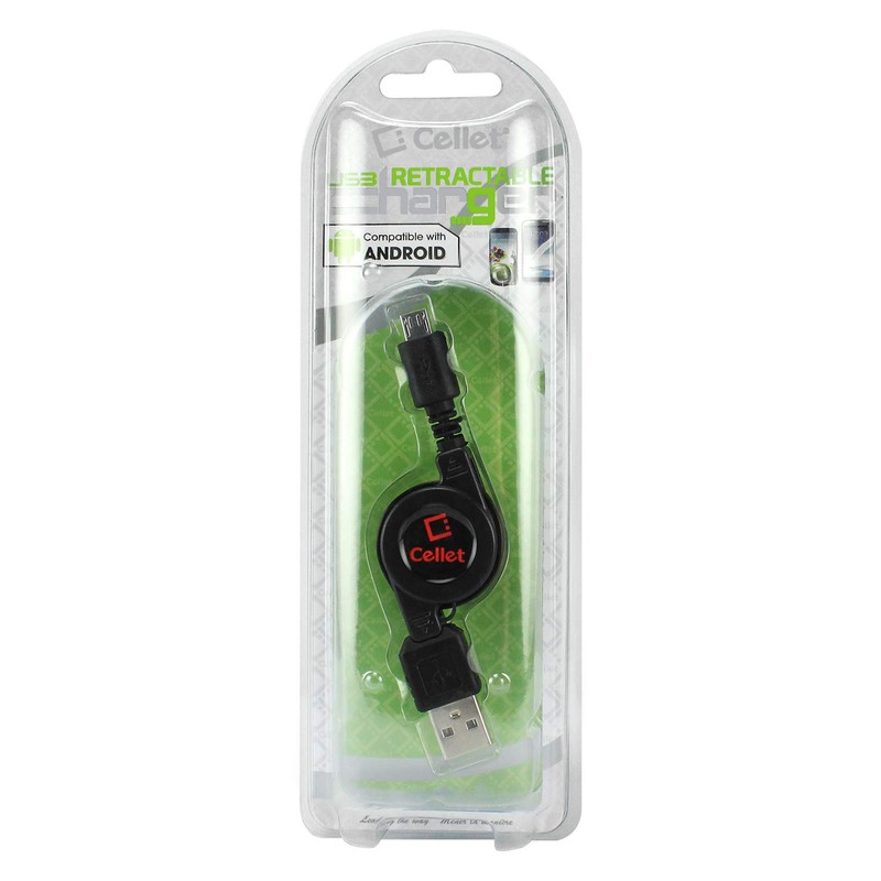 Cellet Retractable Micro USB to USB A Cable Data Sync
