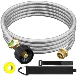 10FT Stainless Braided Propane Adapter Hose with Gauge, Adapter Hose with QCC1/Type1 Adapter Connect 20-45 lb Propane Tank (10FT Extension Hose/Propane Fuel Filter) for Mr Buddy Heater and Big Buddy