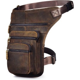 Le'aokuu Mens Genuine Leather Sport Outdoor Hip Bum Fanny Belt Waist Pack Drop Leg Thigh Messenger Bag 3111  (3111 Brown)