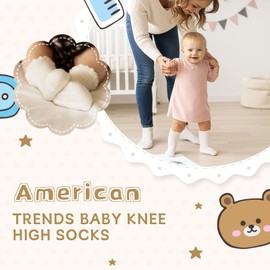 American Trends Baby Knee High Socks Girl Baby Socks 6-12M Non Slip Grip Ruffle Long Sock Hollow Knitting Breathable Stockings 3 Pairs Gray White Pink
