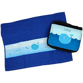 Eurofoto Handtuch + Kulturbeutel Set mit Namen Luisa und Blauwal-Motiv für Mädchen | Handtuch und Kulturbeutel Bedruckt |