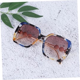LIFKOME Fashionable Outdoor Sunglasses with Pearls Durable Square Glasses for Women Blue Floral Frame with Tea Color Lens Comfortable Nose Holder Stylish Eye Decoration