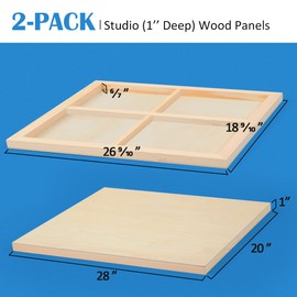Falling in Art Unfinished Birch Wood Panels Kit for Painting, Wooden Canvas 2 Pack of 20 x28 Studio 1" Deep, Cradle Boards for Pouring, Art, Crafts, Burning and More
