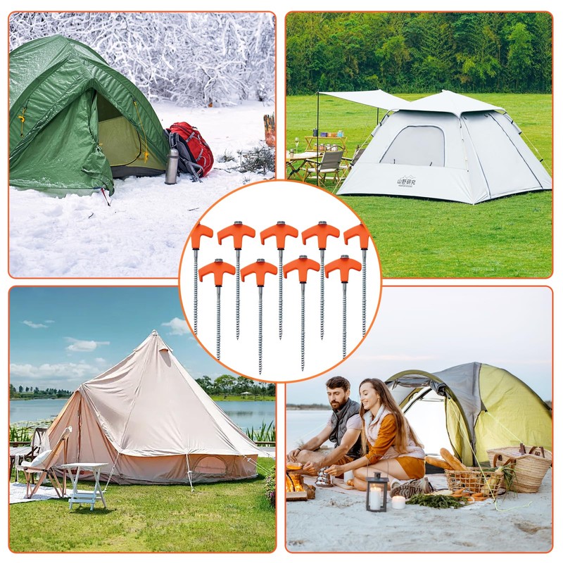 Pack of 10 Rotating Tent Pegs with Thread Camping Pegs