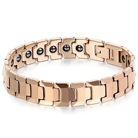 JewelryWe Men's Tungsten Bracelet Magnetic Beads Link Wrist Polished 12mm, Color Rose Gold