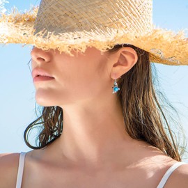 Ocean Theme Mermaid Jewellery 925 Sterling Silver Tortoise Dolphin Crab Shell Wave Bat Octopus Pearl Anchor Rudder Maritime Earrings for Women, Sterling Silver, Cubic Zirconia