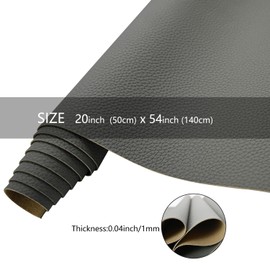 20"x 54"(50cm x 140cm) Faux Leather|Grey Litchi Grain Texture Faux Leather Fabric|1mm Thick Leather Fabric for Furniture Decoration, DIY Crafts, Sewing, Etc.