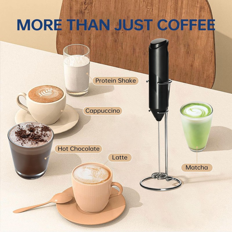 YSSOA Electric Milk Frother Handheld with Stainless Steel Stand Battery