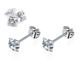 Cubic Zirconia Stud Earrings G23 Titanium CZ Simulated Diamond 4 Prong 3mm-6mm Options 20g Silver Stud Earrings Hypoallergenic Earrings for Sensitive Ears, Titanium, Cubic Zirconia