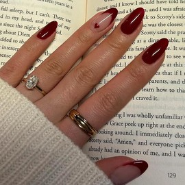 TENPAL Burgundy French Press On Nails 24Pcs with Tools Kit - Medium Almond Shape Reusable Fake Nails for Valentine's Day & Daily Wear, Glossy Simple Wine Red Design Stick on Nails for Women Girls