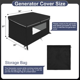 Generator Covers while Running,38''L×28''W×27''H,Waterproof Generator Covers for Outside with Top Opening and Visual Operation Window,Double-layer Fabric,Suitable for 5000W-15000W Generators,Black