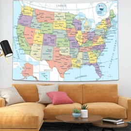 TOMOZ United State Map Tapestry, US Maps Tapestries for Kids Student, Educational Tapestry Wall Hanging for Classroom Bedroom Living Room Dorm Decor 40 x 28Inch
