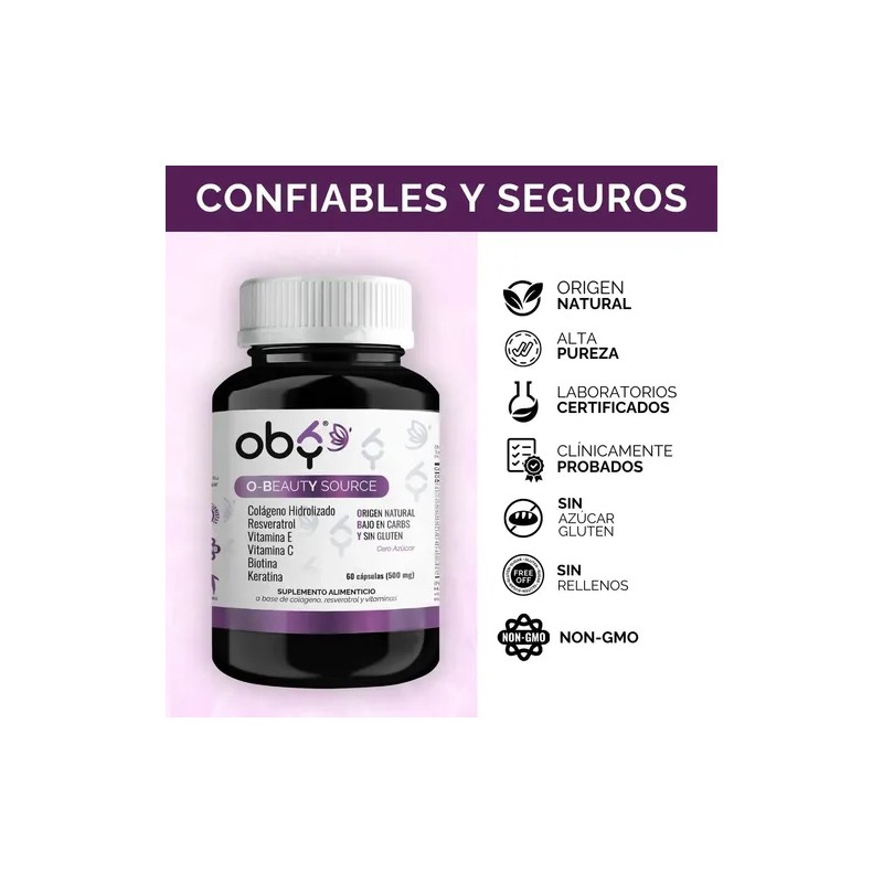 Oby Colageno Hidrolizado Resveratrol Biotina Keratina Vitamina Suplemento Antioxidante Vitybell