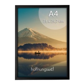 hoffnungsart Real Wood Frame DIN A4 (21 x 30 cm) Black Matt Lacquered with Narrow Poster Frame for Hanging or Standing