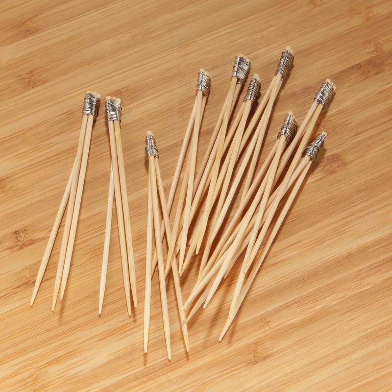 BambooMN Brand - 3.5" Decorative Bamboo Silver Wire Trident Picks