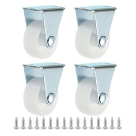 PATIKIL 1.25" Rigid Caster Wheels, 4 Pack Silent Fixed Non-Swivel Plate Caster with Screws Load Capacity 132 Lbs for Furniture Workbench Cart Trolley, White