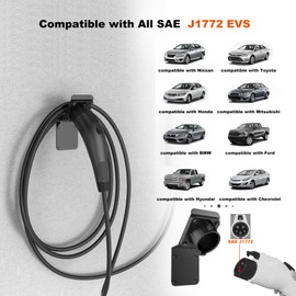 EV Charger Holder for SAE J1772 - Heavy Duty Wall Mount Bracket with Cable Organizer, Universal J1772 Plug Holder for Electric Vehicle Charging Stations, Garage, Parking Lot (Includes Screws)