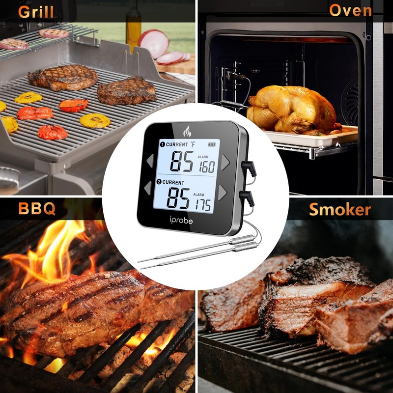 iProbe Dual Probe Rechargeable & Waterproof Digital Meat Thermometer for