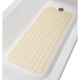 TIKE SMART Extra-Long Non-Slip Bathtub & Shower Mat 39”x16” (Smooth/Non-Textured Tubs Only) Safe, Clean, Machine-Washable, Superior Grip&Drainage, Vinyl, Transparent Light Brown
