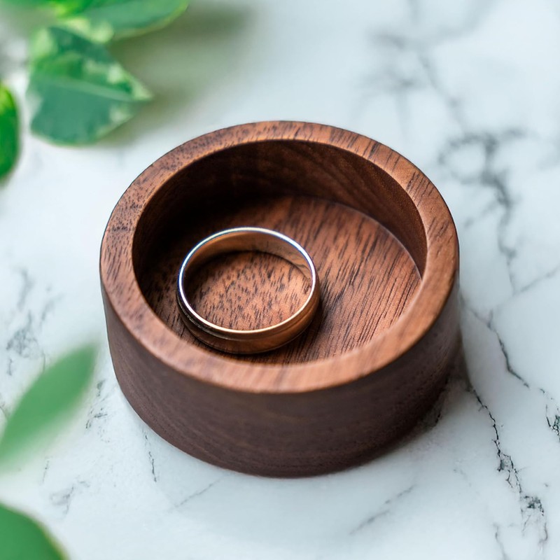 Walnut Wood Ring Tray, Mini Round Hardwood Holder, Micro Jewelry