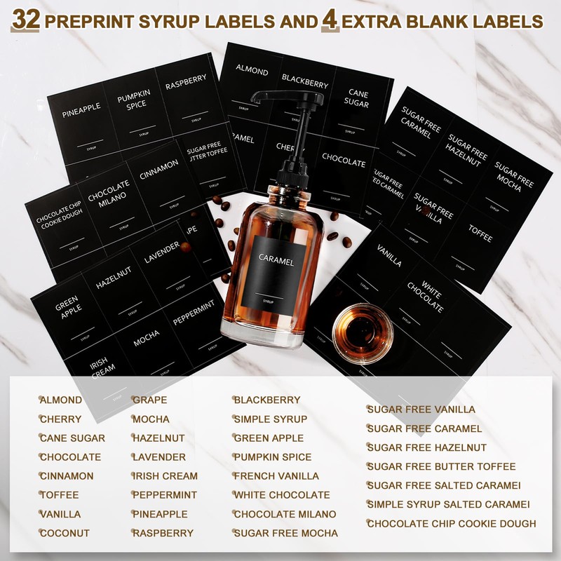 Coffee Bar Accessories, Syrup Dispenser With 1/4oz Large Capacity Pump