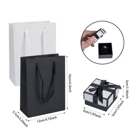HUSAIHU 2Pcs Jewellery Gift Boxes with 2Pcs Gift Bags, 5x5x3cm Small Gift Boxes with Black Bow-Knot, Presents Gift Boxes for Ring Earrings Necklace Bracelet Jewellery Packaging Box (5x5x3cm+bag)