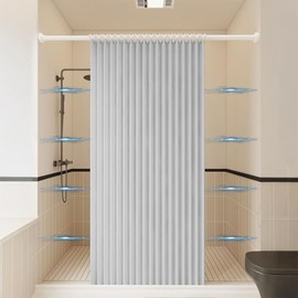 Haoyunll Waterproof Magnetic Folding Fabric Shower Curtain for Walk in Shower, Washable Pleated Acordion Shower Curtains with Hook, No Liner Needed, 220gsm, Light Grey, 59"x71"