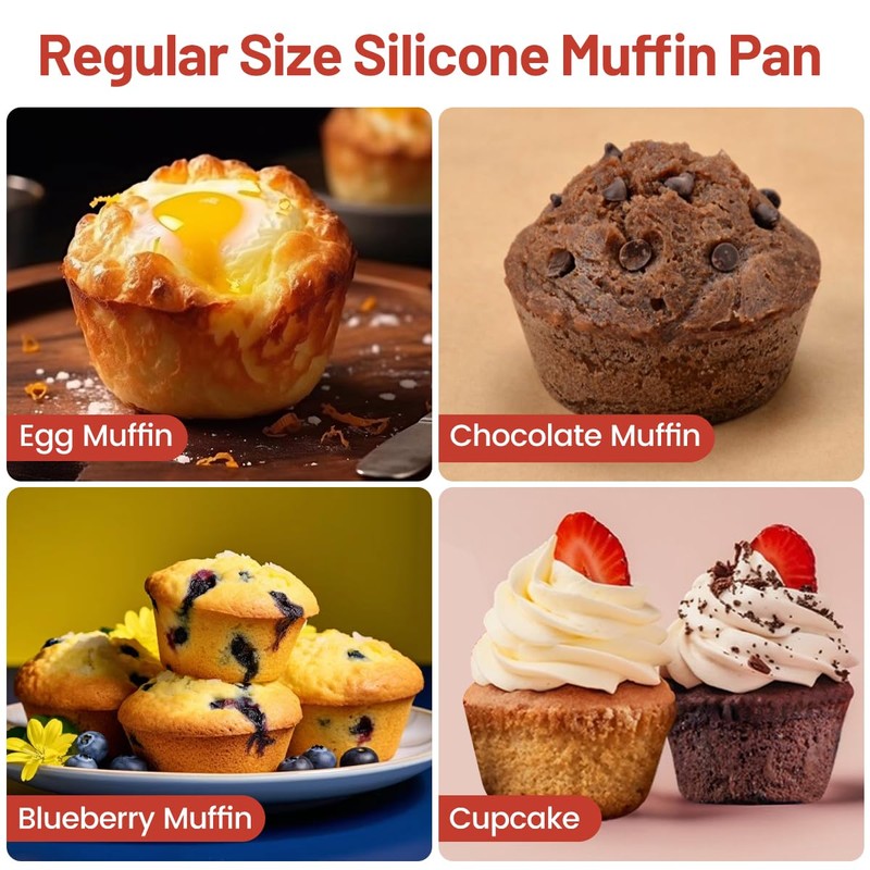 CAKETIME Silicone Muffin Pan, Metal Reinforced Frame Regular Size Cupcake