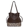Italia Leather Women's Slim Drawstring Tote Shoulder Bag Brown Python