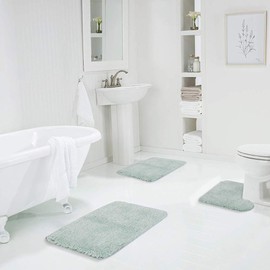 Walensee Shaggy 2 Piece Bath Rug Set (Dusty Pink) - 20 x 24 U Shape Contour & 20 x 32 Bath Mat - Machine Wash/Dry - Plush Absorbent Non Slip