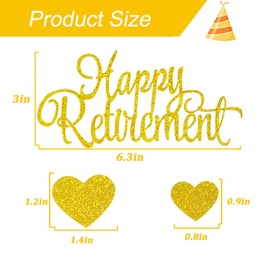 GotGala Paquete de 7 adornos para tartas de jubilación con purpurina dorada para decoración de pasteles de jubilación y decoración de pasteles de corazón para suministros de fiesta de jubilación