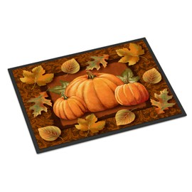 Caroline's Treasures PTW2009MAT Pumpkins and Fall Leaves Doormat 18x27 Front Door Mat Indoor Outdoor Rugs for Entryway, Non Slip Washable Low Pile, 18H X 27W