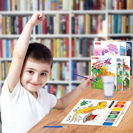 YMluky Water Coloring Books for Toddlers 3-8,6 Coloring Book With Watercolor Paint Set Kids,Travel Coloring Kit，Arts and Crafts Suitable for Birthday (Boy Like)